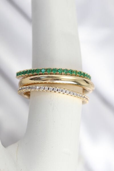 Pirinç Gold Renk Zirkon Taşlı 4'Lü Kadın Yüzük