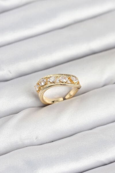 Pirinç Gold Renk Zirkon Taşlı Kadın Yüzük