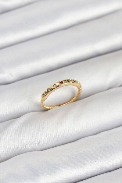 Pirinç Gold Renk Renkli Zirkon Taşlı Kadın Yüzük